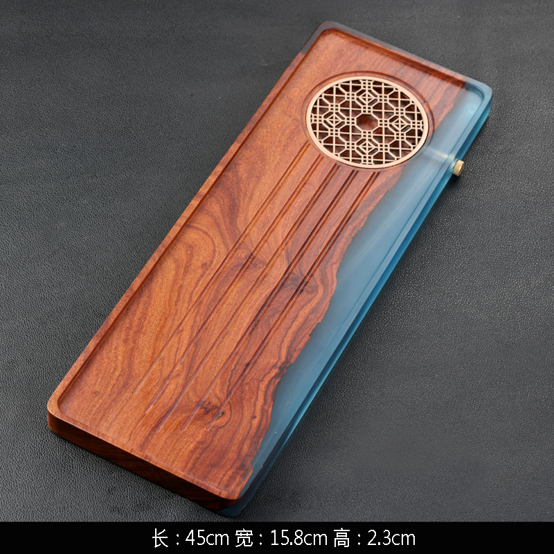 Luz creativa de lujo pequeña hoja sándalo rojo bandeja de té resina epoxi mesa de té vintage bandeja de madera maciza redonda rectangular japonesa burbuja seca