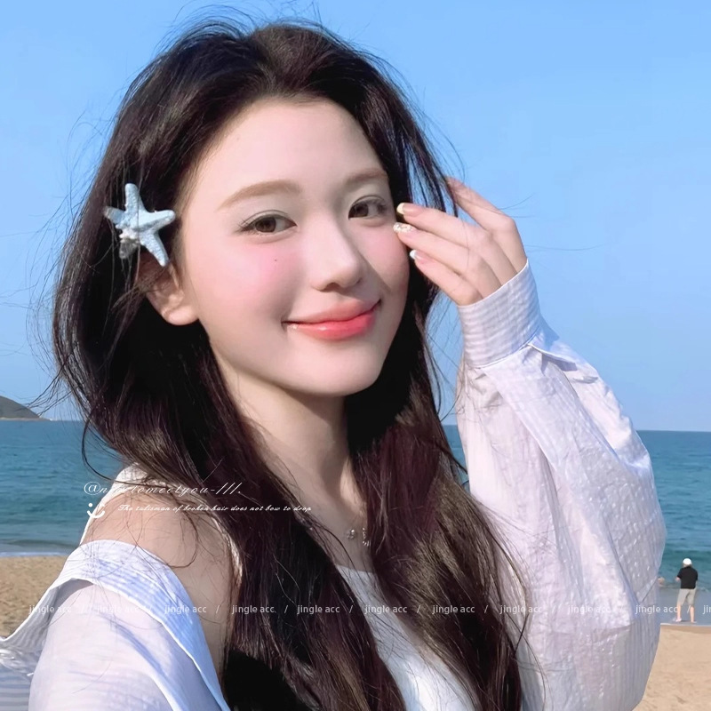黄色海星发夹女侧边发卡前额刘海夹子拍照道具海边配饰氛围感头饰|undefined