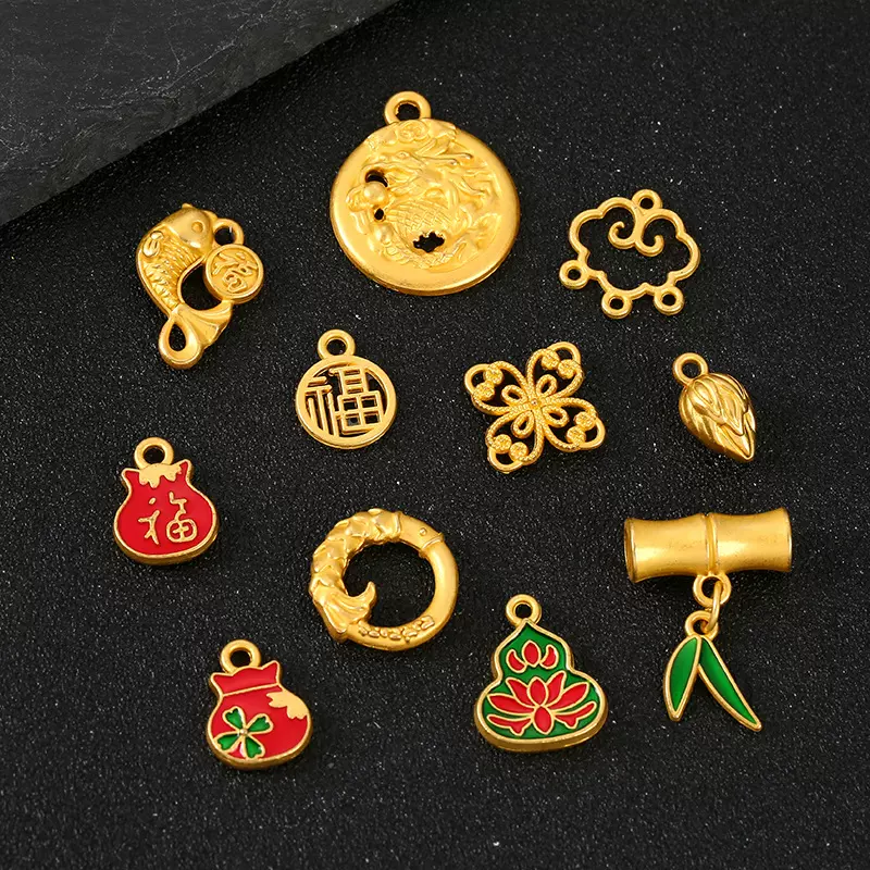 国风镂空葫芦长命锁锌合金配件DIY手链耳饰吊坠 古风发簪装饰材料