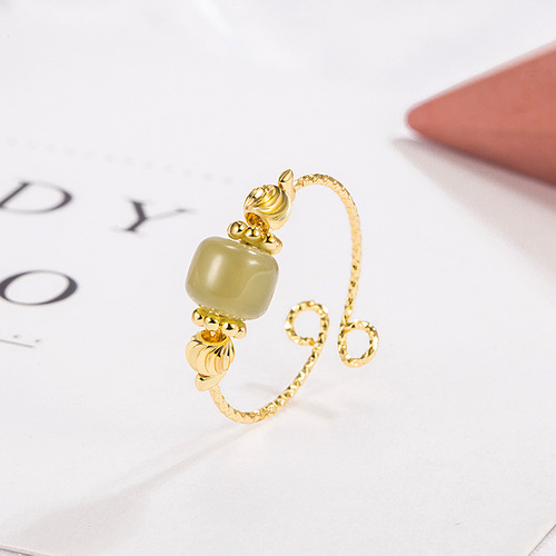Hotan jade ring female original design fashion personality versatile gentle artificial stone adjustable retro simple bestie