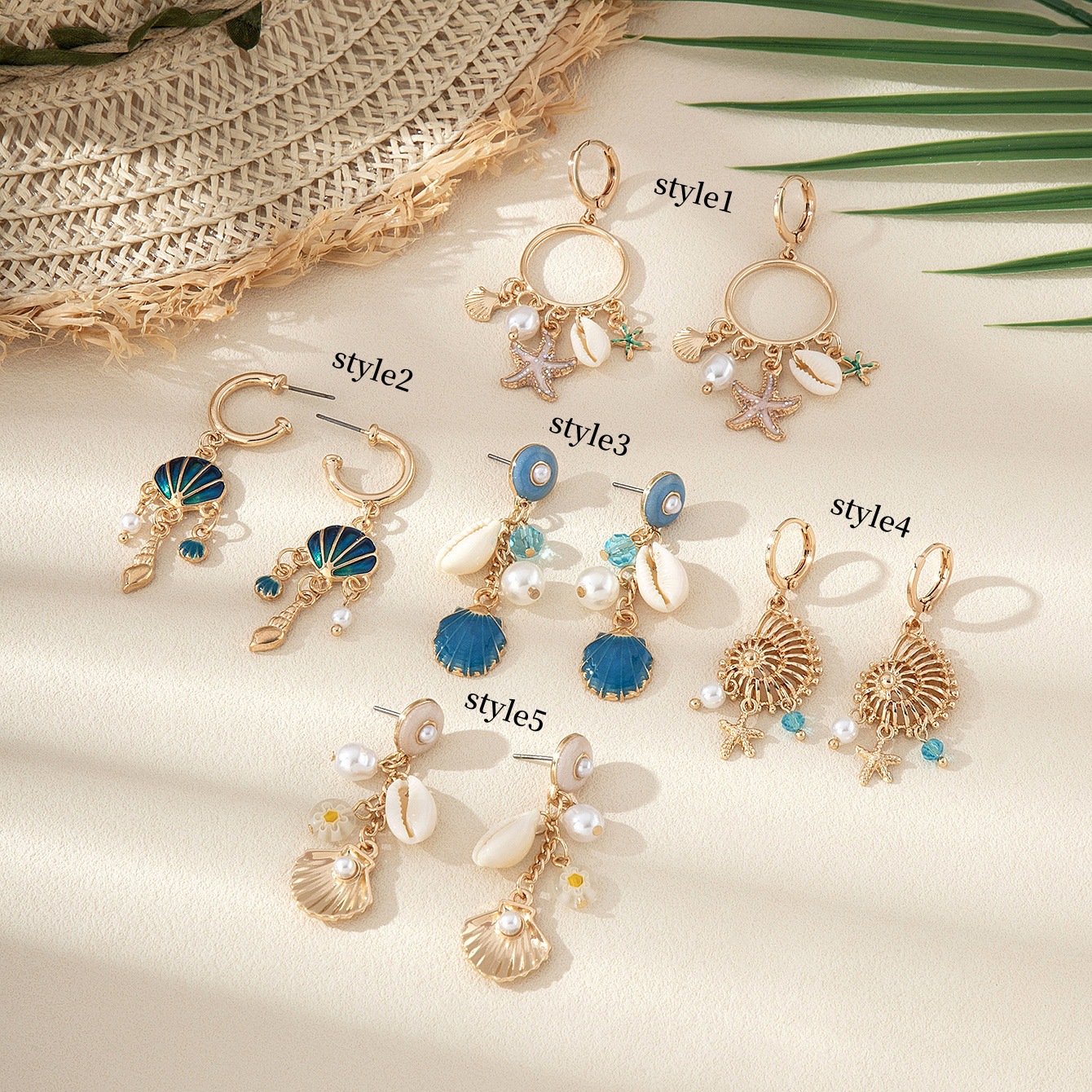 13g Weight 1 Pair Marine Style Scallop Starfish Shell Zinc Alloy Drop Earrings