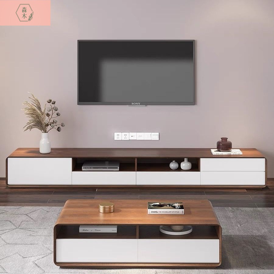 Living Room Tv Cabinet Coffee Table Combination Modern Simple Light Luxury Fashion Large and Small Living Room Floor-Standing Double-Layer Tv Cabinet