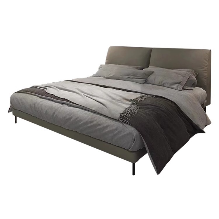 Cama de cuero con orejas de elefante Baxter, lujo ligero, cama principal moderna y simple, cama queen superior, cama doble pequeña.