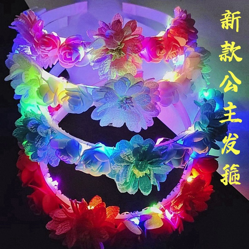 Nuevos niños luminosos, dulces y encantadores, diademas de flores de simulación transfronterizas europeas y americanas, venta caliente de puestos cuadrados de conciertos