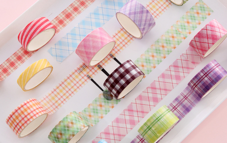 Korean Plaid And Paper Adhesive Tape Set Creative Stationery Diy Plaid Hand Account Handmade Stickers Exclusive For Cross-border display picture 2