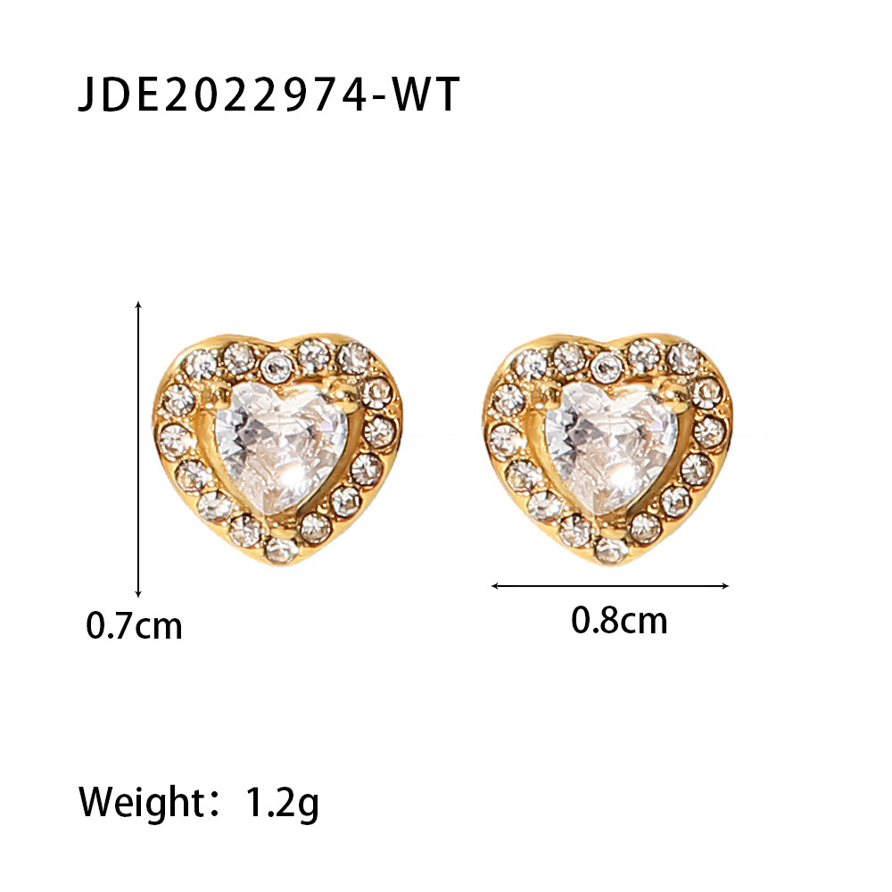 Fashion Heart Shape Stainless Steel Ear Studs Plating Zircon Stainless Steel Earrings