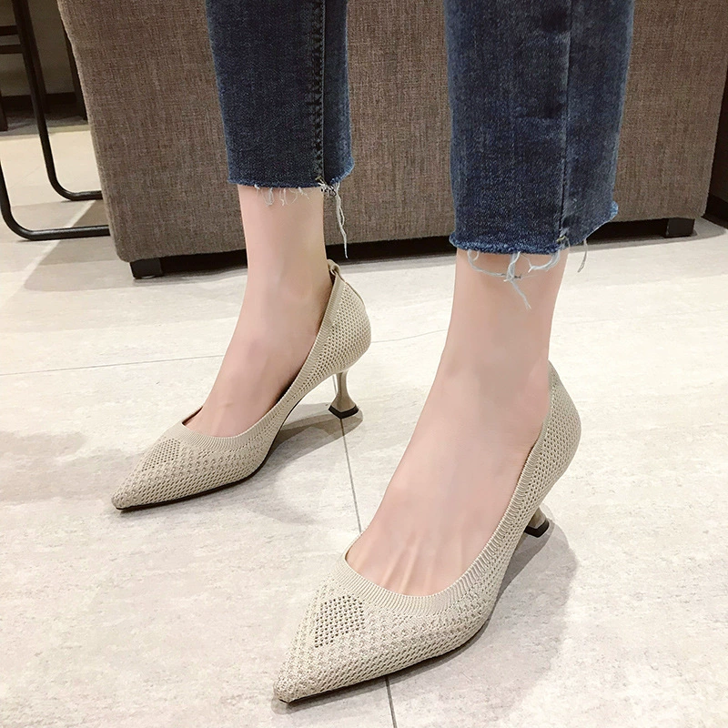 Demi-season breathable high-heeled shoes low-cut, 2022 collection, Korean style, internet celebrity