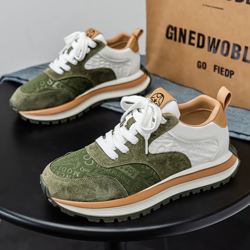 阿甘男鞋2025春季皮面透气休闲运动鞋百搭学生厚底增高老爹鞋代发