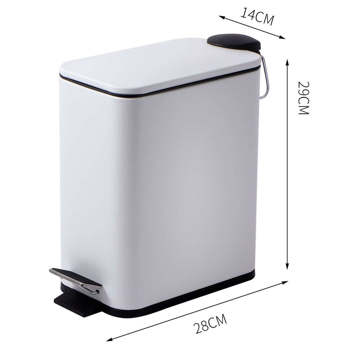 Casa blanca pedal cuadrado cubierta delgada basura con cubierta cocina papel de baño cocina silente caída lenta cubo de almacenamiento