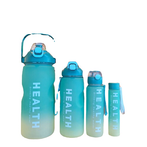 Four-piece set of gradient color water cups, large-capacity gym sports water bottles, straw plastic cups, wholesale from South America market