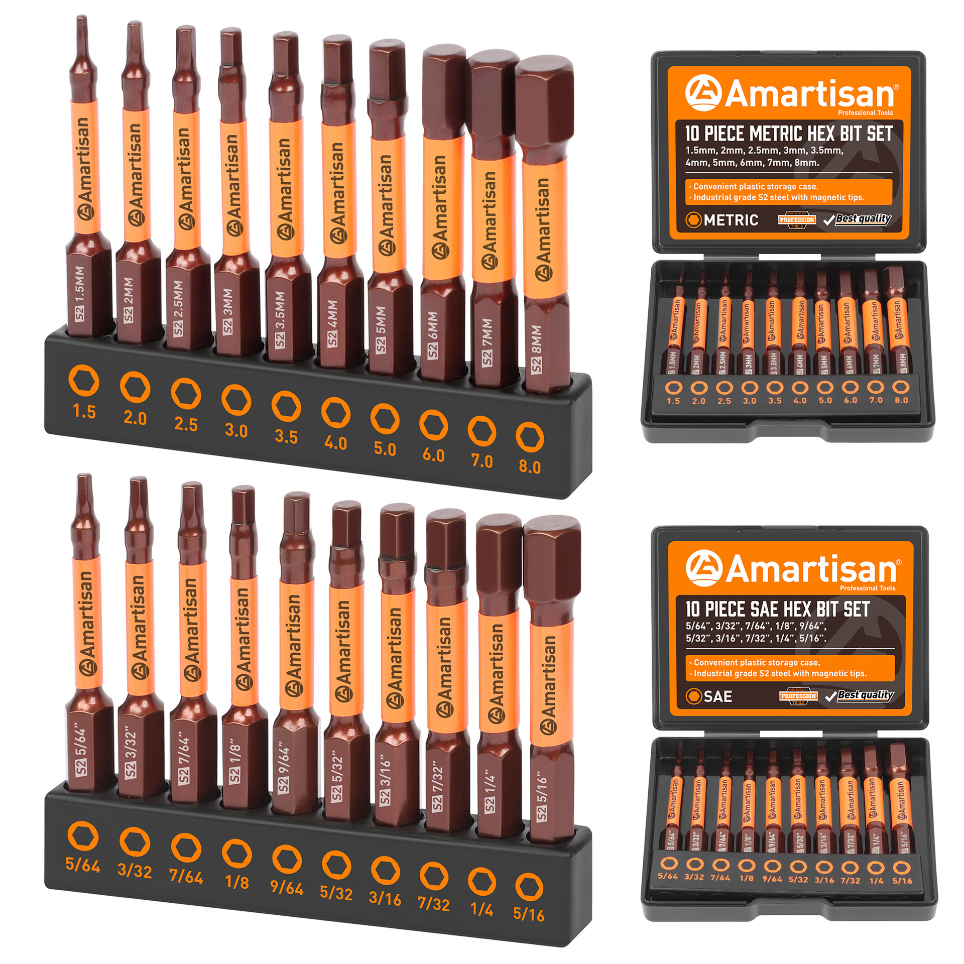 20 piezas conjunto de cabeza hexagonal llave hexagonal hembra conjunto de cabeza de lote rojo métrico y británico S2 acero con caja de plástico