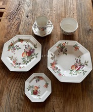 釉下美式手绘绿边盘水果浆果盘餐盘平盘下午茶咖啡杯碟米饭碗