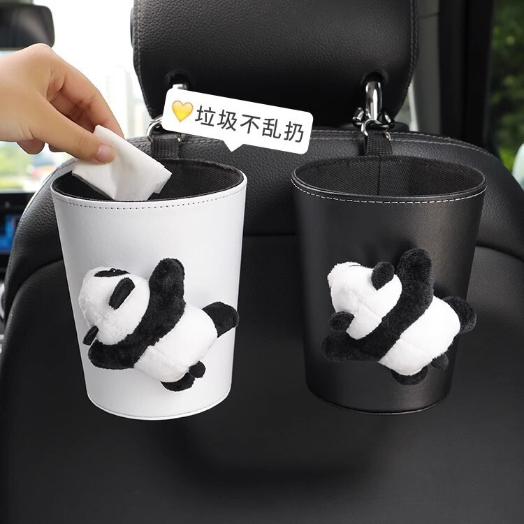 Car Trash Can for Interior Hanging in the Car, Cute Cartoon Panda Desktop Car Storage Bucket, Umbrella Storage Bucket