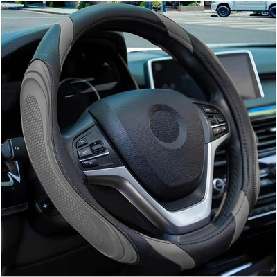 Car Steering Wheel Cover, Leather Handlebar: Steering wheel cover - nail-yarn-film-o-type-dark-gray-38cm