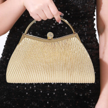 新款跨境镶钻晚会女包厂家直销开关手提包时尚百搭皱褶聚会女士包