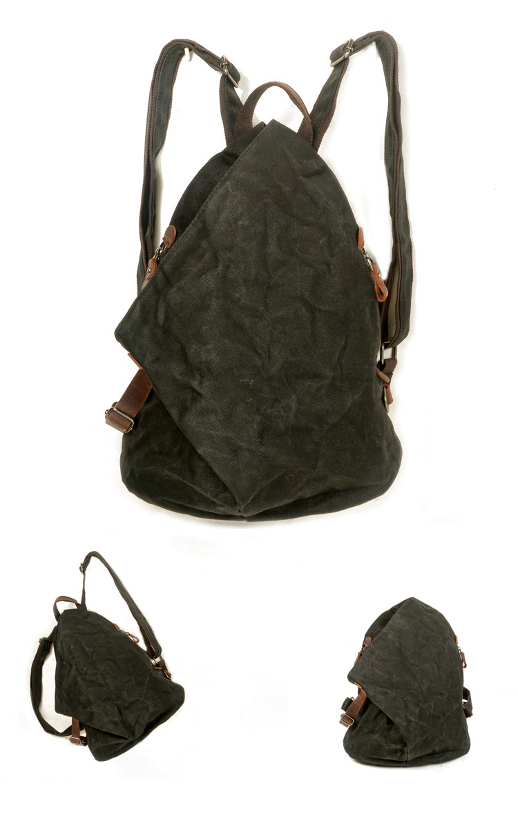COLOR DISPLAY BLACK of Woosir Vintage Oil Wax Small Canvas Backpack