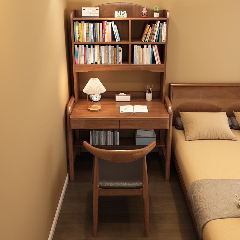 Small apartment solid wood study table and chair 70/80/90cm bedside small desk with bookshelf integrated bedroom computer table