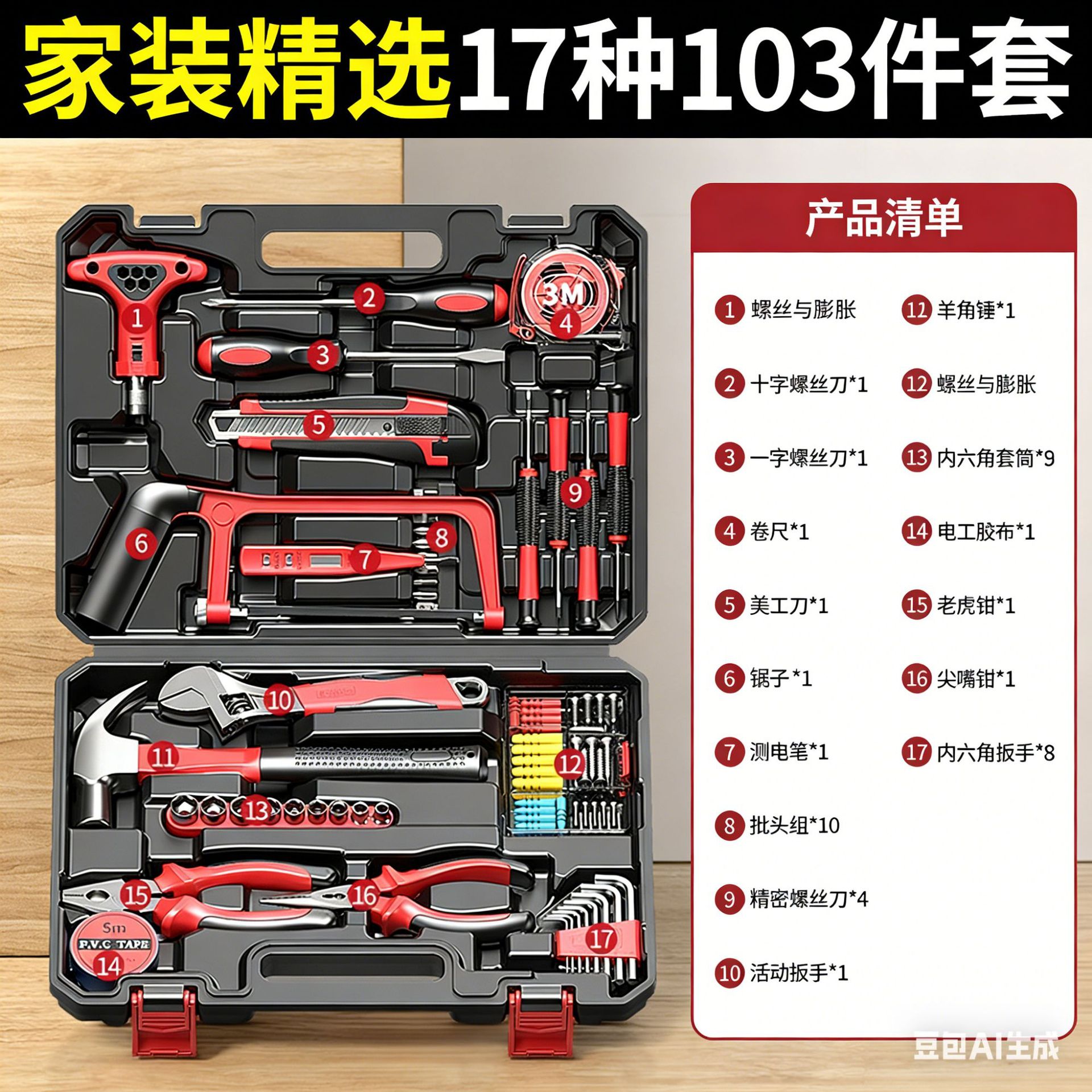 Herramientas alemanas, caja de herramientas, llave de destornillador, combinación de hardware doméstico, herramienta de mantenimiento eléctrico multifuncional