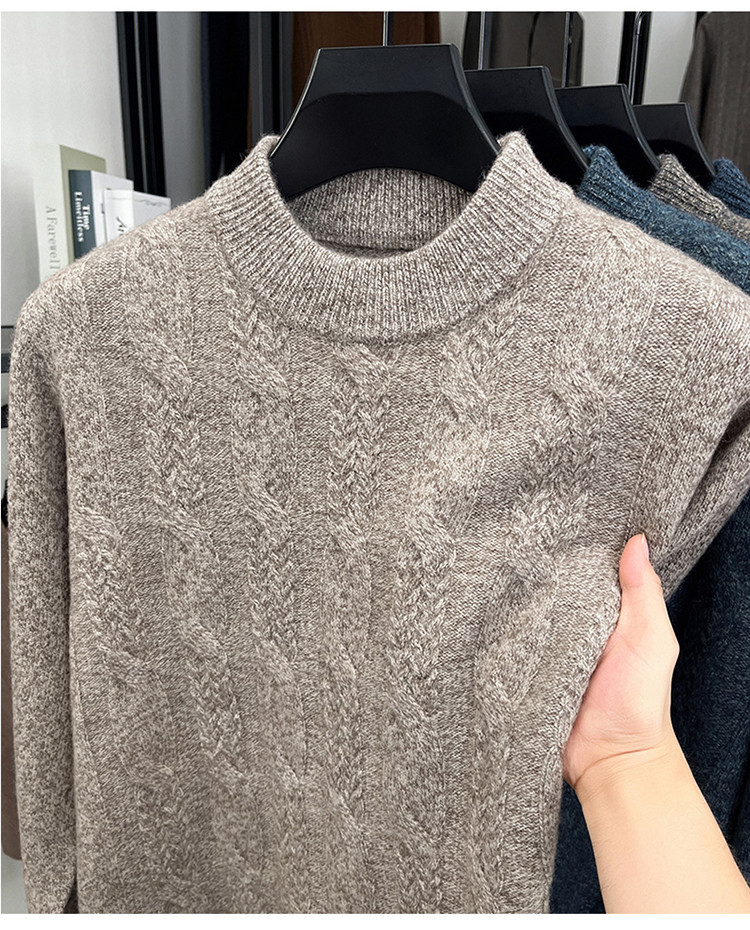 Jacquard invierno nuevo 100% lana de oveja hombre engrosado medio cuello suéter de fondo suave glutinoso suéter de punto suelto