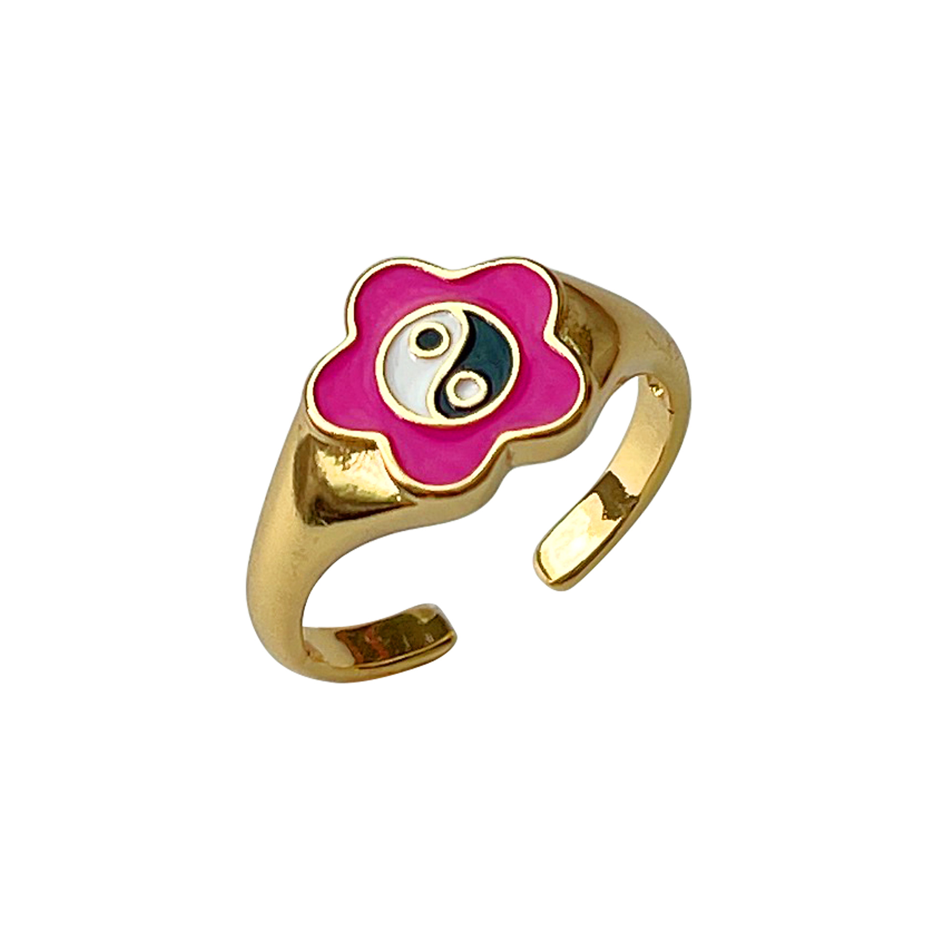 Fashion Pentagram Heart Shape Flower Copper Enamel Open Ring 1 Piece