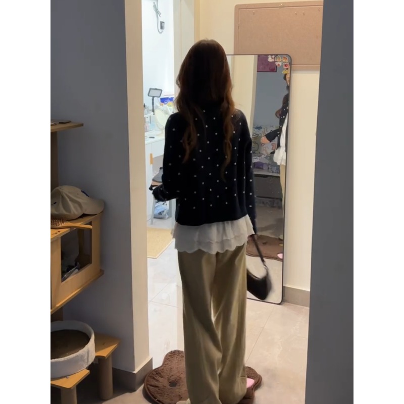 减龄chic撞色假两件针织开衫女春秋季休闲慵懒单排扣上衣毛衣外套|undefined