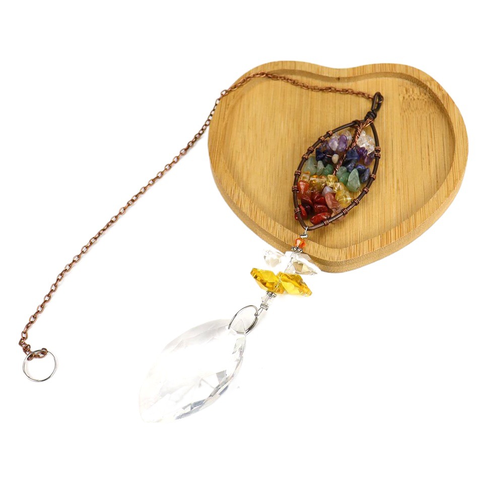 Amazon Venta caliente natural grava vida árbol cristal colgante cristal Navidad decoración sol catcher colgante G06