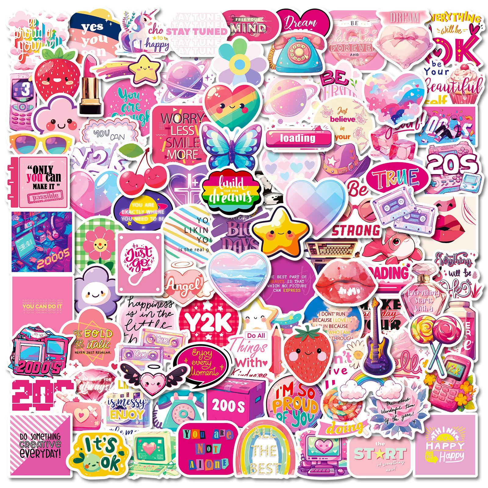 Fuchsia cute sticker, strawberry, suitcase, DIY, scheduler, graffiti