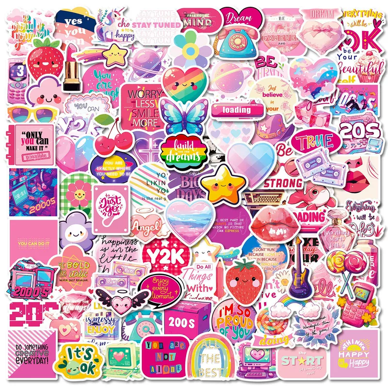 Fuchsia cute sticker, strawberry, suitcase, DIY, scheduler, graffiti