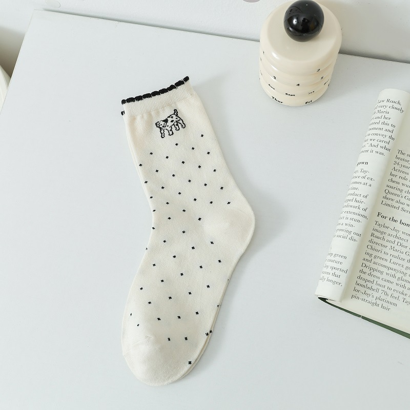 Calcetines de perrito para mujer, estilo japonés con rayas y lunares, lindos y cómodos para uso diario.