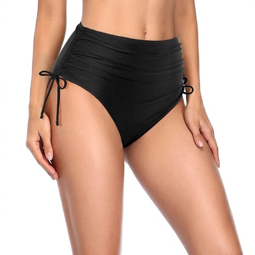 2025 High-Waisted Drawstring Pencil Triangle Solid Color Plus-Size Women's Swimsuit
