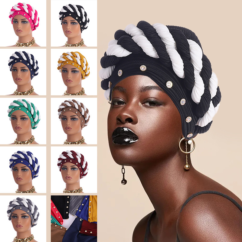 Novi čavli na rubu šešira, dijamantne trake u boji, pletena marama u dvije boje, šešir, pokrivalo za glavu._voghion.com