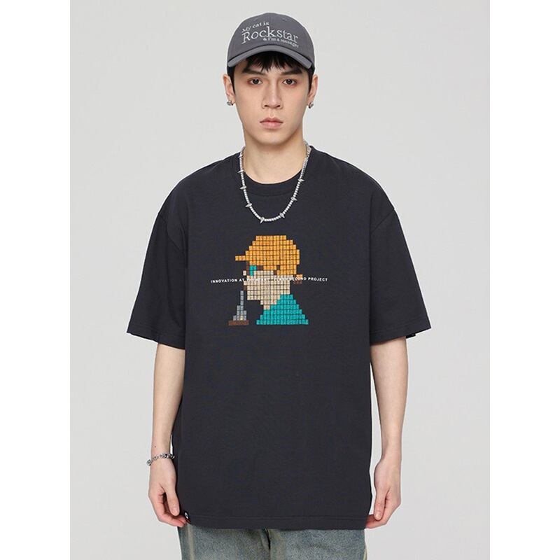 GTRG2023 new American casual loose round neck vintage printed trendy heavy short sleeve t-shirt