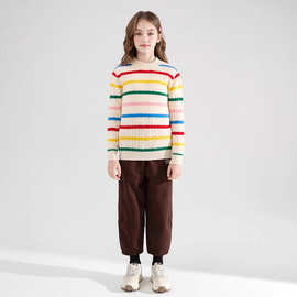 儿童加厚款羊毛衫半高圆领彩条羊毛打底针织衫冬季保暖麻花毛衣
