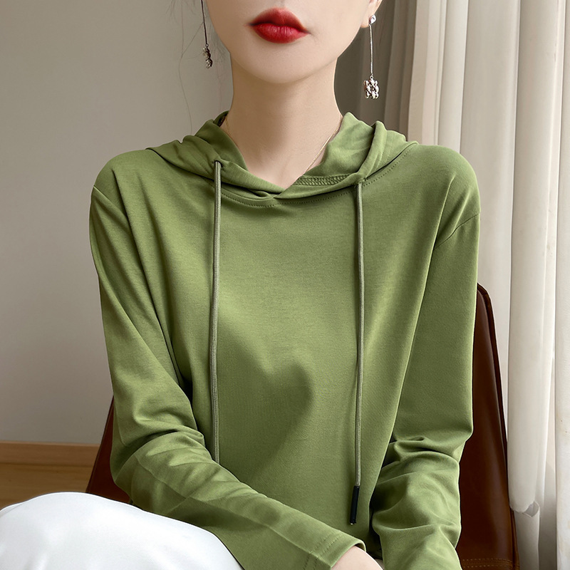 2025年早秋新款纯棉线连帽针织衫长袖女纯色宽松百搭套头卫衣上衣|undefined