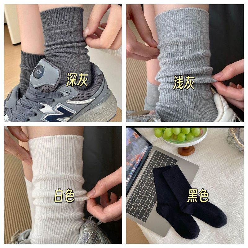 miu系灰色袜子女竖纹中筒堆堆袜春秋韩版甜美学院风长袜配运动鞋|undefined