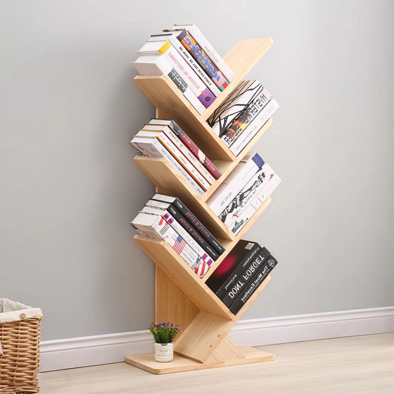 Tree-Shaped Bookshelf, All Solid Wood, Floor-Standing Children's Bookcase, Home Living Room, Multi-Layer Wall-Mounted Storage Rack, Modern and Simple