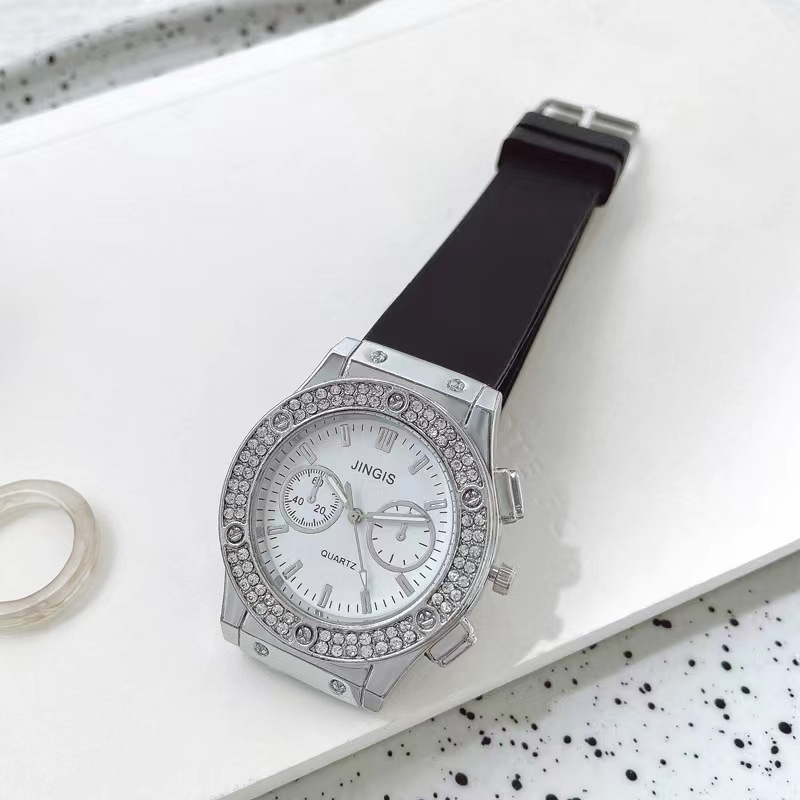 Fashion trendy all-match men's and women's same quartz watch Diamond-embedded silicone watch neutral watch_voghion.com