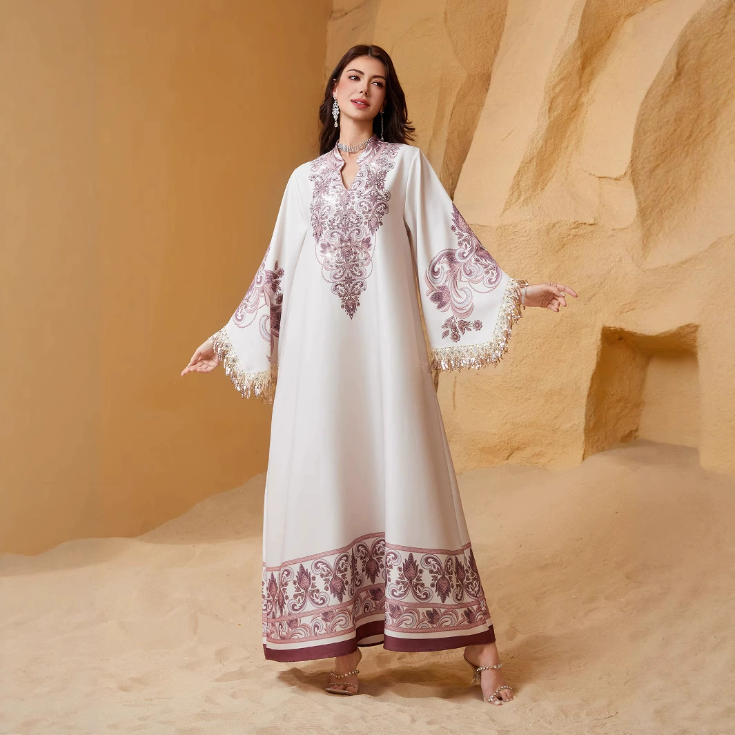 Самый продаваемый амазонский мусульманский халат Ближневосточного востока с v-образным вырезом и кисточками, арабский халат Абая