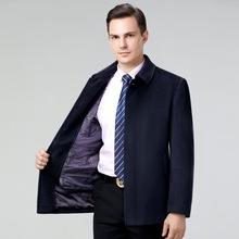 短款时尚羊绒大衣男冬季羽绒内胆加厚中老年爸爸装羊毛呢夹克外套