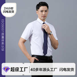 夏季短袖衬衫男商务正装男士白衬衫职业装半袖衬衣男刺绣logo批发