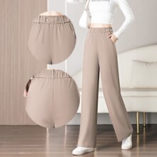 跨境高腰垂感阔腿长裤女春夏外穿宽松显瘦百搭休闲裤弹力直筒裤