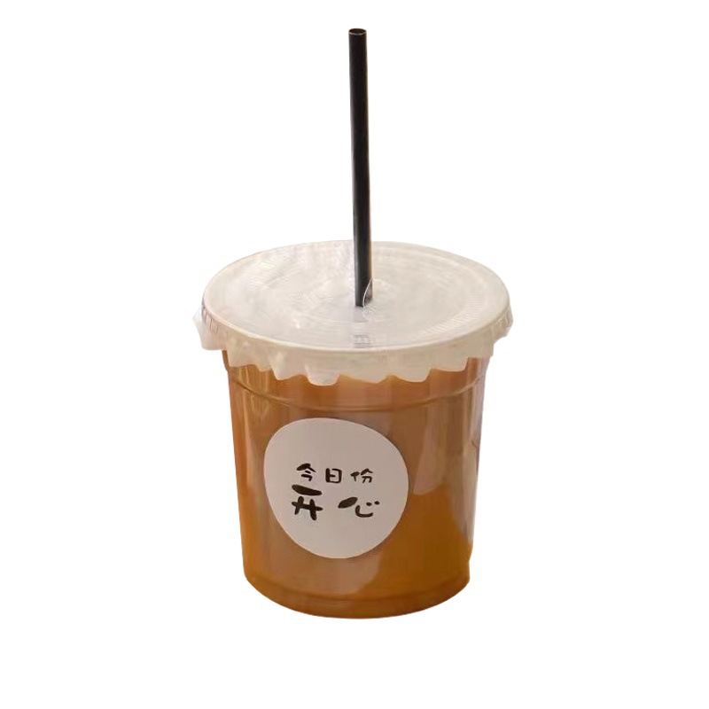 in stock Internet Famous Ins Style Thickened Transparent Coffee Cup Disposable 500ml Milk Tea Cup with Lid 98 Caliber Plastic Cup