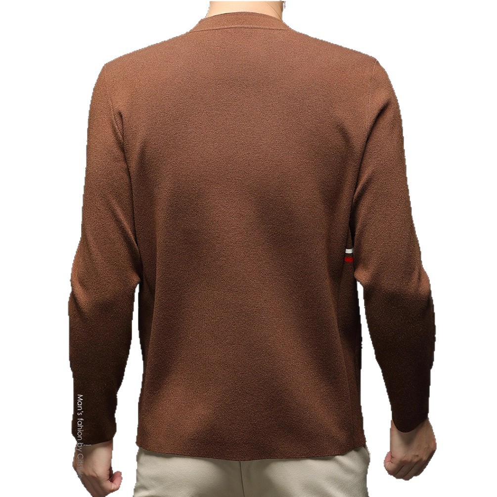 Otoño y invierno chaqueta de hombre de punto de color sólido de manga larga de cuello medio alto suéter casual camiseta base con suéter cálido