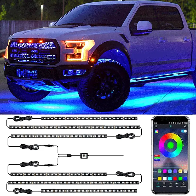 汽车底盘灯 6PCS 一拖六 蓝牙APP七彩长条潜流灯300LED RGB氛围灯