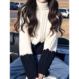 今年流行漂亮白色加厚麻花高领毛衣女2024新款冬季慵懒高级感上衣