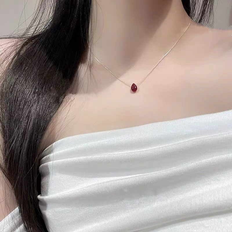 轻奢高级感红色水滴抽拉项链小众简约多种戴法锁骨链气质百搭颈链|undefined
