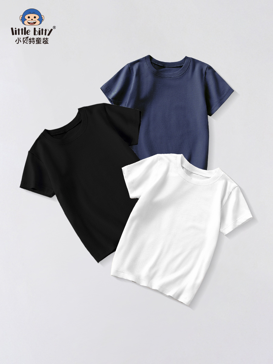 2025 new solid color round neck children's T-shirt cotton top Korean casual sweat-absorbent DIY short sleeve children's clothing wholesale