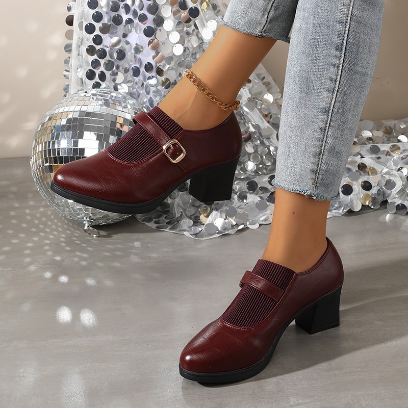 Zapatos de boca profunda zapatos de punta zapatos de tacones altos zapatos de mujer tacones gruesos suelos suaves no cansan los pies zapatos de madre zapatos de mujer suelos suaves no cansan los pies