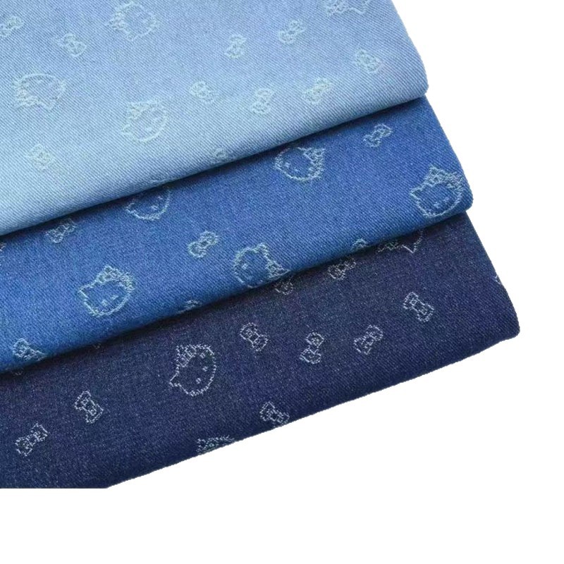Kitty Kitten Jacquard Washed Denim Fabric Pants Jacket Skirt Children's Clothing Bags Hats Fabric Wholesale