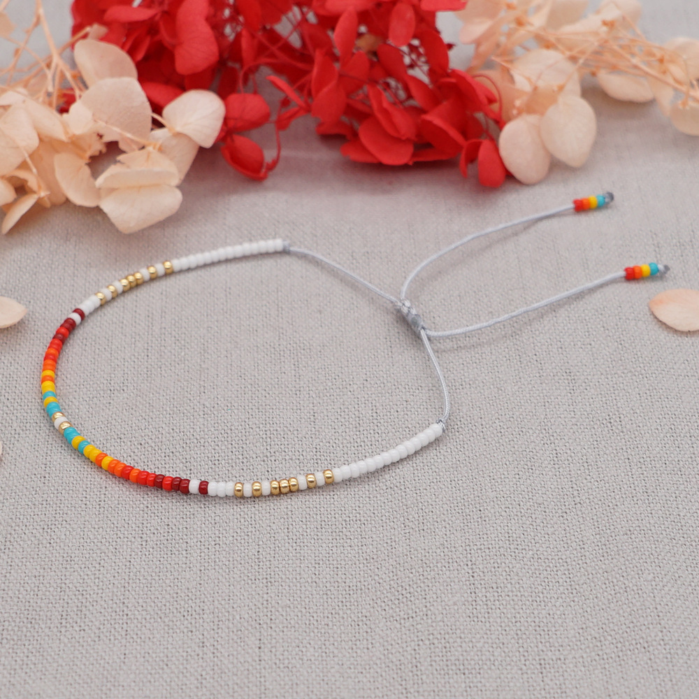 Simple ethnic style rice beads handwoven rainbow color small braceletpicture7